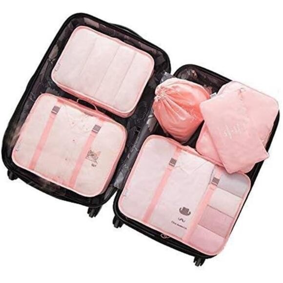 6 Set Packing Cubes, Travel Luggage Packing Organizers (Pink) - Picture 1 of 7
